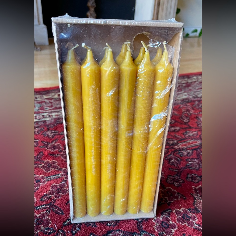 HYOOLA Natural Beeswax European Candles 12 Pk. of 10” Tapers Mustard Unscented